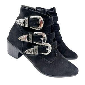 FOREVER 21! LUXE BLACK VEGAN SUEDE LEATHER TRIPLE BUCKLE ZIPPER BOOTS! SZ 8M